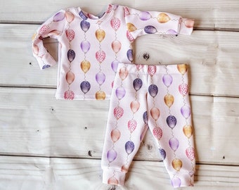 Birthday Pajamas Set: Light Pink Cotton Balloon Print