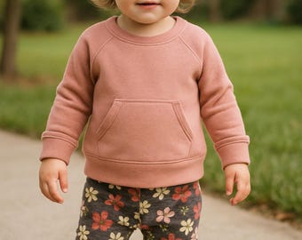 Blush Pink Sweatshirt & Floral Pants, Baby Girl Boho Fall Outfit, One-Piece Adaptive Clothing