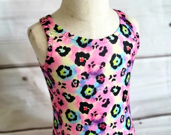 Children's Neon Leotard, Singlet, Cheetah Print, Gymnastics Wear, Wrestling Outfit, Sleeveless Leotard
