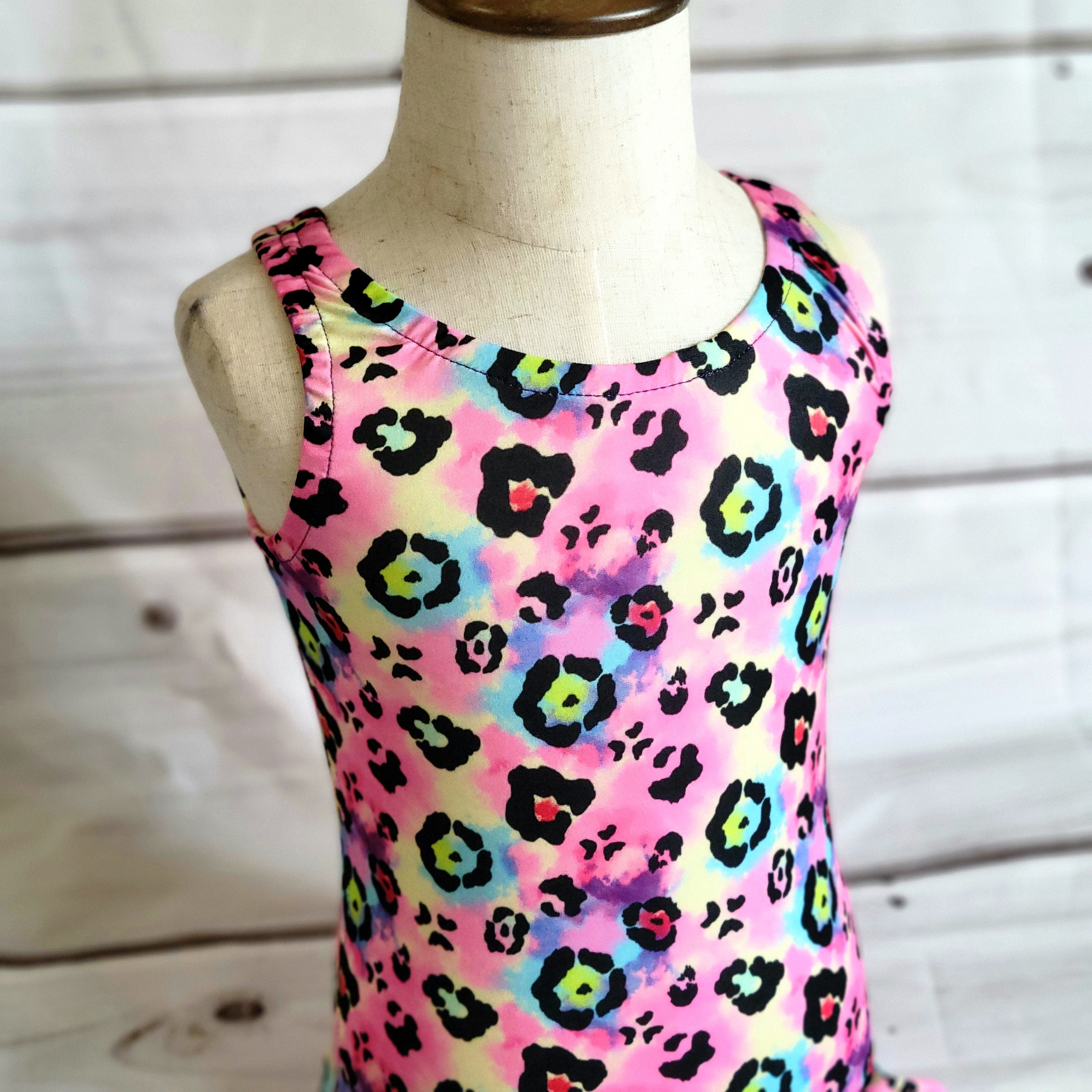 Children's Neon Leotard, Singlet, Cheetah Print, Gymnastics Wear, Wrestling Outfit, Sleeveless Leotard