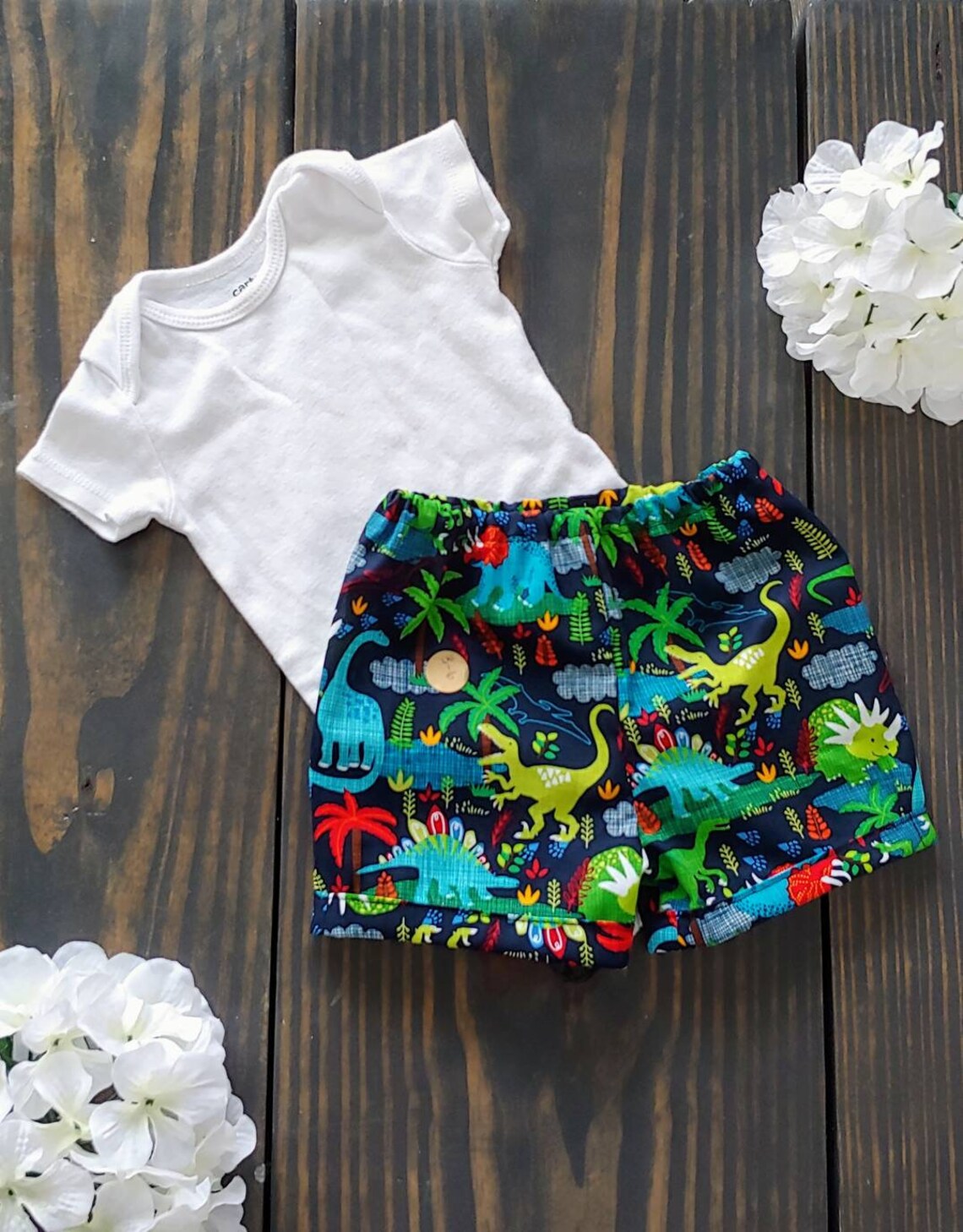 Baby Boy Cotton Dinosaur Shorts Etsy