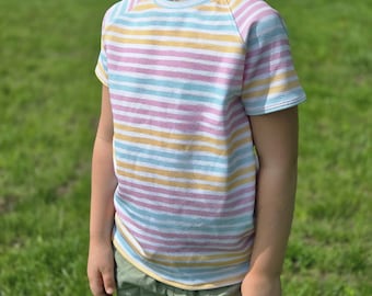 Pastel Striped Raglan Tee: Cotton Kid's T-Shirt