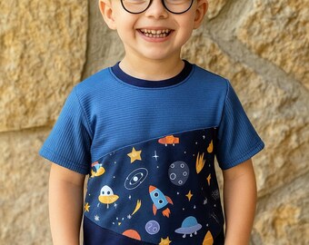 Boys Handmade Space Shirt: Rocket & Planets Tee