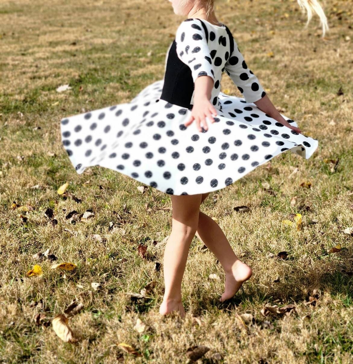 Black and White Polka Dot Dress 3 4 Sleeves Girls Baby Casual Dresses Toddler Knee Length Skirt Skater Fit and Flare 12M 12 Years Etsy