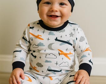 Airplane Baby Outfit: Soft Blue Cotton Aviator Theme