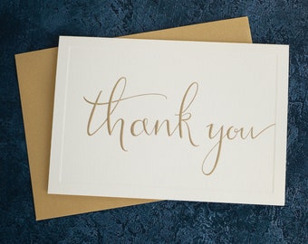 Luxury Thank You Cards - Cream with gold embossed hand lettering.