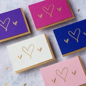 Confezione da 5 biglietti d'auguri di lusso a forma di cuore, colori assortiti con buste dorate