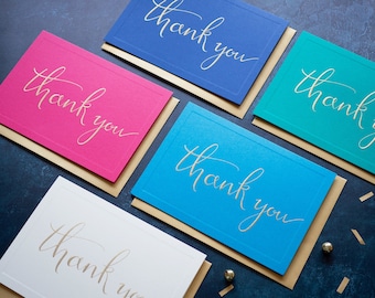 Luxury Thank You Cards - Rainbow colour multi-pack - Set of five unique colours with gold envelopes