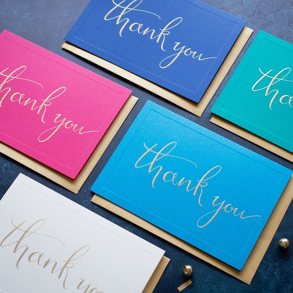 Luxury Thank You Cards - Rainbow colour multi-pack - Set of five unique colours with gold envelopes