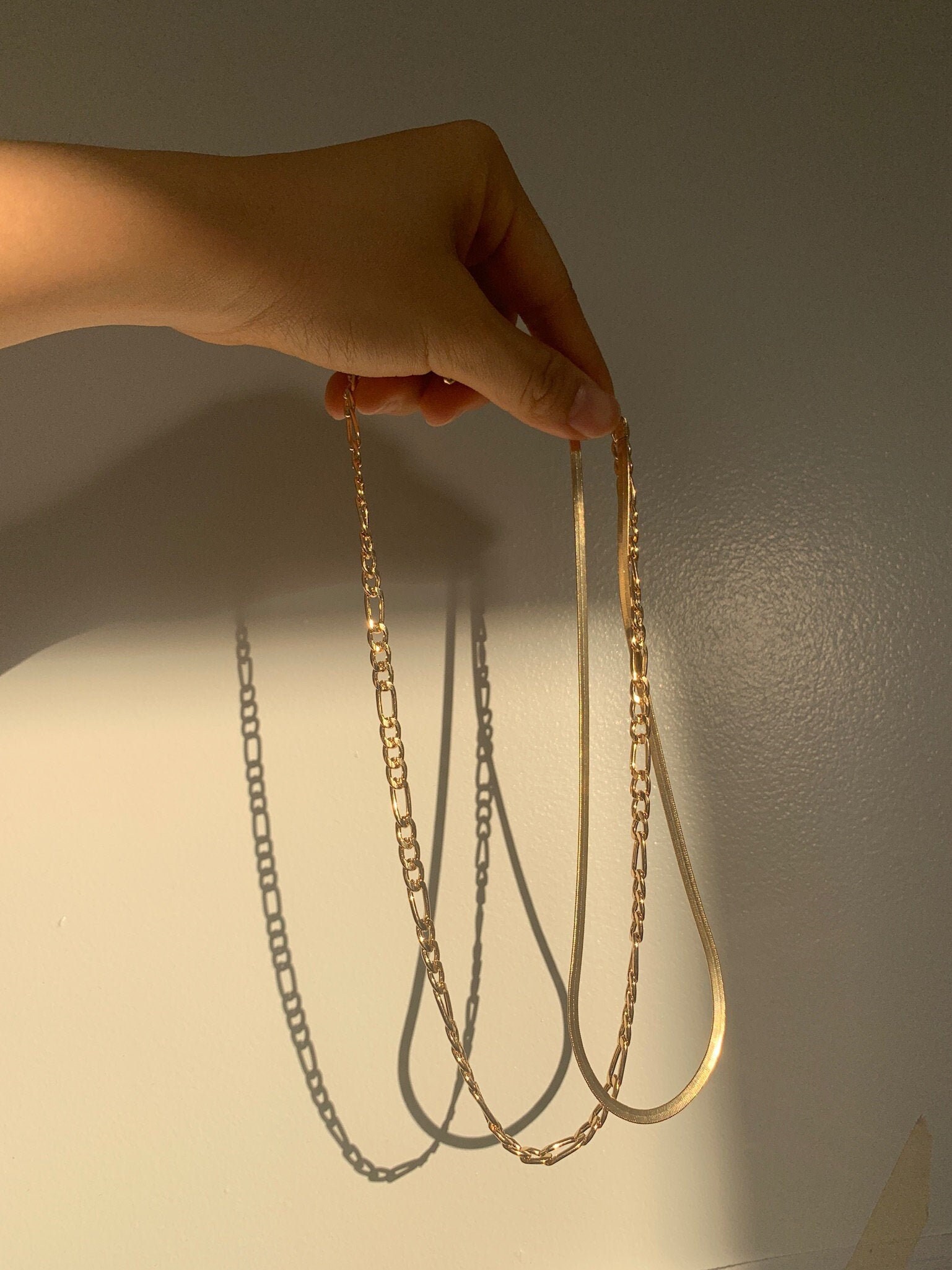 Double gold chain necklace Gold layering necklace layering Etsy