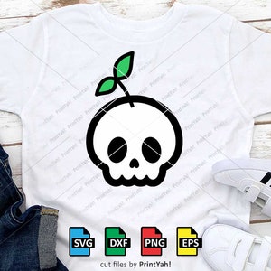 Skull Svg, Cute Skull and Plant Svg, Kids Skull Cut File, Skull with Leaves Svg, Boys and Girls Halloween Shirt Design, Cricut, Silhouette