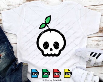 Skull Svg, Cute Skull and Plant Svg, Kids Skull Cut File, Skull with Leaves Svg, Boys and Girls Halloween Shirt Design, Cricut, Silhouette