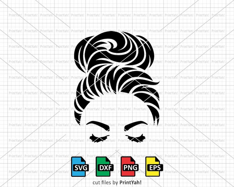 Download Messy Bun Svg Hair Bun Svg Girl with Lashes Cut Files for ...
