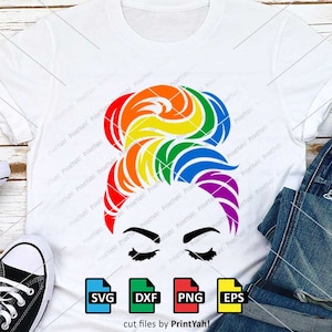 Messy Bun Svg, LGBT Svg, Rainbow Pride Svg, LGBTQ Svg, Gay Pride Svg, Cut Files, Cricut, Silhouette, Pride Svg, Png, Sticker, Shirt Design