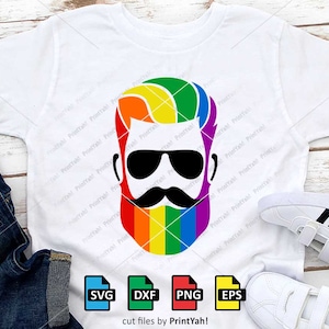 Beard Face, Rainbow Pride Svg, LGBT Svg, LGBTQ Svg, Gay Pride Svg, Cut Files, Cricut, Silhouette, Pride Svg, Png,Screen Printing,Sublimation