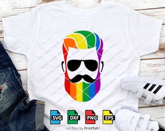 Beard Face, Rainbow Pride Svg, LGBT Svg, LGBTQ Svg, Gay Pride Svg, Cut Files, Cricut, Silhouette, Pride Svg, Png,Screen Printing,Sublimation