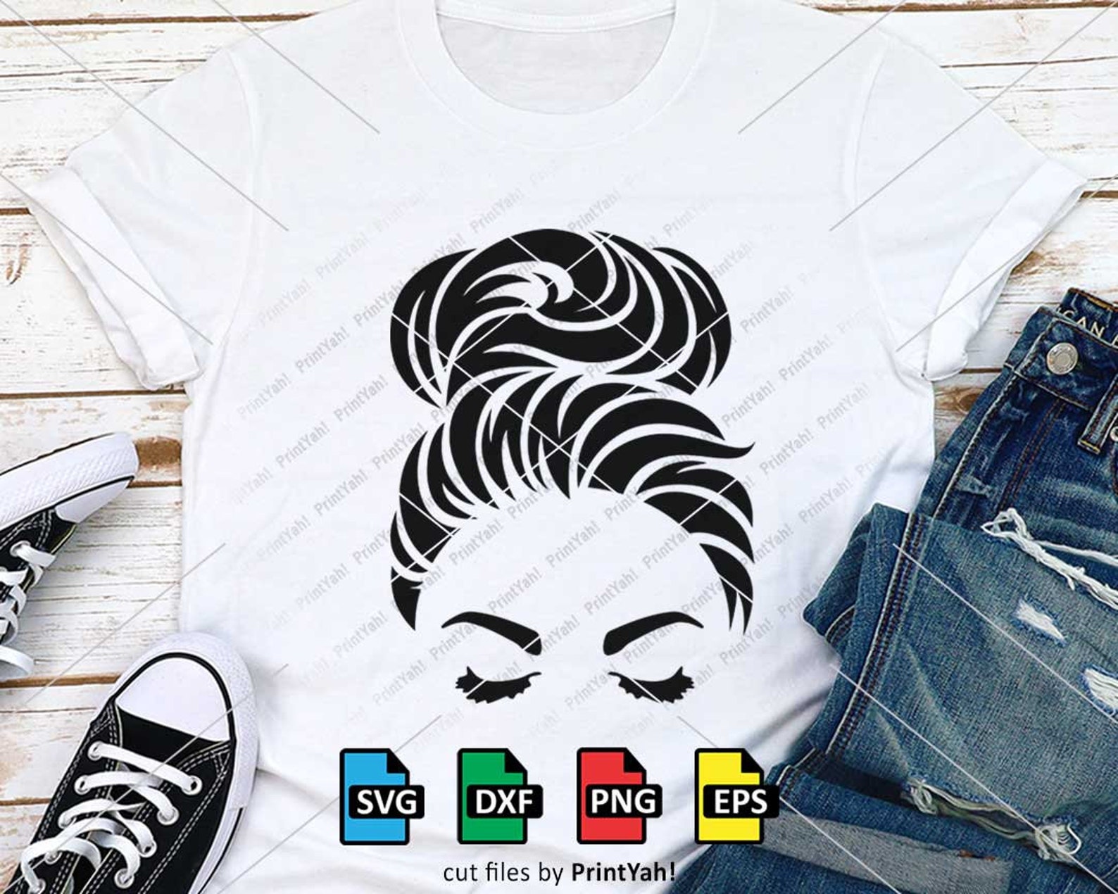 Download Messy Bun Svg Hair Bun Svg Girl with Lashes Cut Files for | Etsy