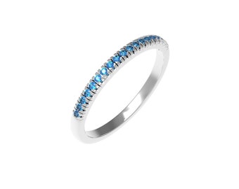 Blue Topaz Band Ring | Sterling Silver Blue Topaz Ring | Thin Band Ring