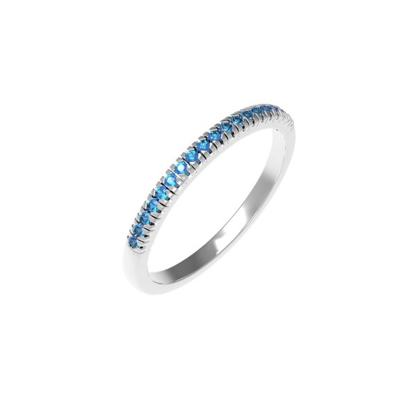 Blue Topaz Band Ring | Sterling Silver Blue Topaz Ring | Thin Band Ring