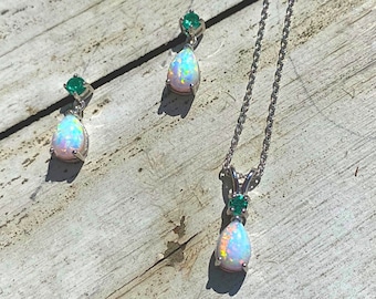 Natural Gemstone Matching Jewelry with 18" Chain | Sterling Silver Jewelry Set - Ruby, Opal, Emerald, Amethyst, Ruby, Blue Topaz