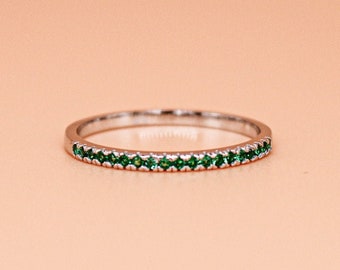 Emerald Band Ring | Solid Sterling Silver Emerald Band Ring | Dainty Emerald Band Ring | May Birthstone Band Ring