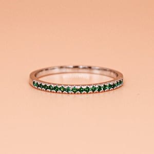 Emerald Band Ring | Solid Sterling Silver Emerald Band Ring | Dainty Emerald Band Ring | May Birthstone Band Ring
