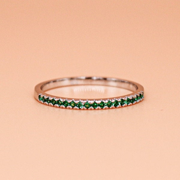 Emerald Band Ring | Solid Sterling Silver Emerald Band Ring | Dainty Emerald Band Ring | May Birthstone Band Ring