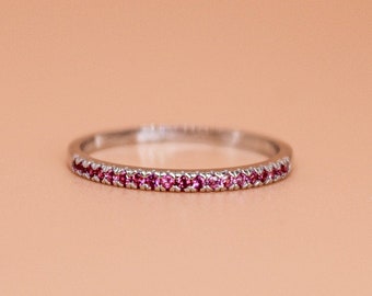 Dainty Ruby Band Ring | Sterling Silver Ruby Band Ring | July Birthstone Thin Band Ring | Stacking Band Ring