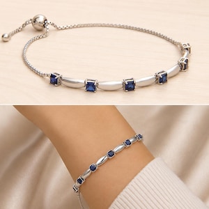 Natürliche Blauer Saphir Zeitlos & Vintage Bolo Armband | Sterling Silber Einstellbar Edelstein | Geschenke für Mama