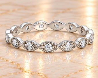 Silver Evil Eye Infinity Band Ring, Rhodium Sterling Silver, CZ Eternity Ring, Marquise Eye Band, Protective Jewelry, Dainty Stacking Ring