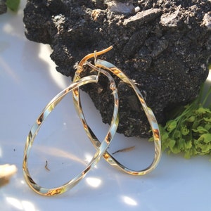 45mm Solid 14K Gold Oval Hoop Earrings – Classic Tube Hoops with Click Clasp – Real Gold Everyday Statement Earrings