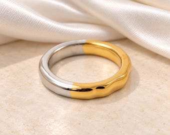 Two-Tone Band Ring – 18k Gold Vermeil & Sterling Silver Wavy Stacking Ring