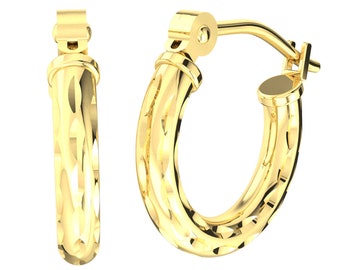 14K Gold Hammered Hoops