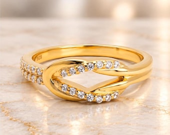 Pave Knot Ring, Gold Love Knot Ring, Sterling Silver CZ Ring, Infinity Knot Ring, Dainty Statement Ring, Gift for Her