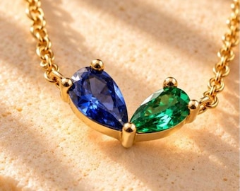 Toi et Moi Heart Birthstone Necklace, Two Birthstone Necklace, Personalized Couple Necklace, 18K Gold Vermeil Sterling Silver, Gift for Her