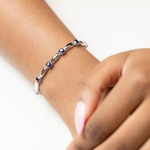 Sterling Silver Blue Sapphire Bolo Bracelet – Hypoallergenic, Durable Adjustable Gemstone Bracelet – Elegant September Birthstone Gift