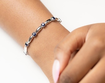 Sterling Silver Blue Sapphire Bolo Bracelet – Hypoallergenic, Durable Adjustable Gemstone Bracelet – Elegant September Birthstone Gift