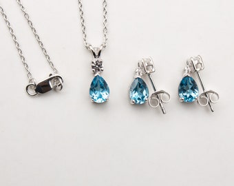 Sterling Silver Jewelry Set: Birthstone Teardrop Earrings & Necklace | Gift for her