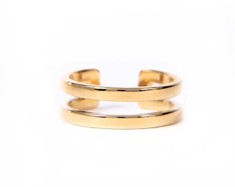 Silver or Gold Double Band Ring -  Adjustable Open Ring