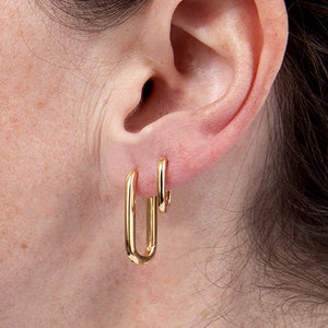 U-Shaped Huggie Hoop Earrings in Sterling Silver with Gold Vermeil - Small & Large Sizes