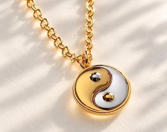 Mixed Metal Yin Yang Charm, Sterling Silver & 18K Gold Vermeil Pendant, Two Tone Yin Yang Jewelry, Balance Harmony Necklace Charm