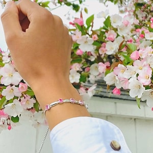 Sterling Silver Pink Topaz Bolo Bracelet – Hypoallergenic, Durable Adjustable Gemstone Bracelet – Elegant October Birthstone Gift For Her