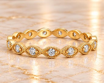 Evil Eye Infinity Band Ring, 18K Gold Vermeil Sterling Silver, CZ Eternity Ring, Marquise Eye Band, Protective Jewelry, Stacking Ring
