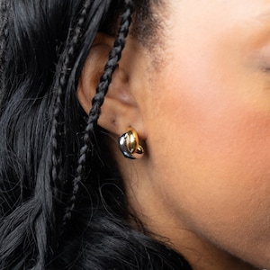 Twisted Mixed Metal Hoop Earrings – Sterling Silver & 18k Gold Vermeil Small Hoops – Bold Two-Tone Statement Hoops for Women