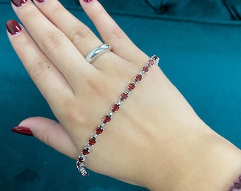 Bracciale tennis in granato - Argento sterling, gioielli con pietra portafortuna di gennaio