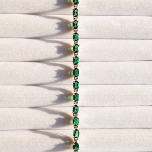 Emerald Tennis Bracelet – Sterling Silver Oval Cut Natural Gemstones – 10.77 CTW May Birthstone Gift for Her