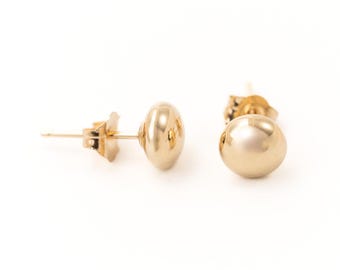 14k Solid Gold Button Stud Earrings – Minimalist Ball Studs