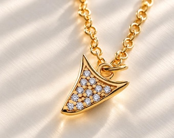 Pavé Shark Tooth Charm, 18K Gold Vermeil Sterling Silver Pendant, CZ Shark Tooth Necklace Charm, Ocean Jewelry, Coastal Beach Gift