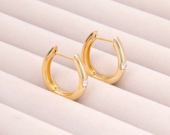 Sterling Silber 18k Gold Vermeil | Rund mit Diamant Akzent | 22 mm Durchmesser | 8,3g
