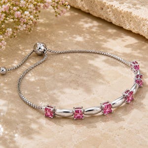 Sterling Silver Ruby Bolo Bracelet | Adjustable Gemstone Jewelry Gift for Mom | July Birthstone Jewelry